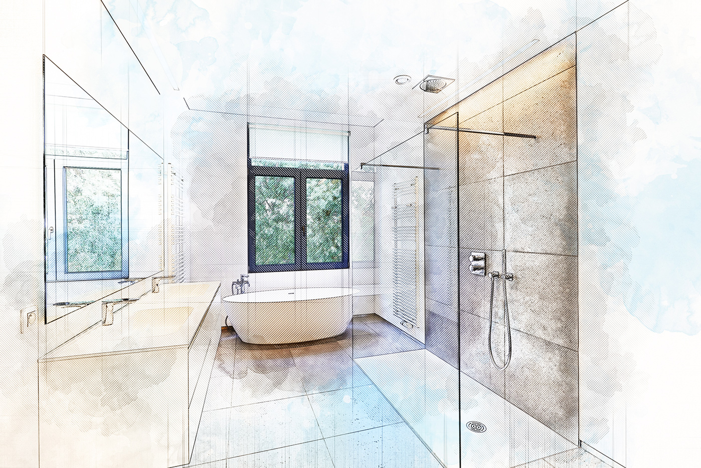 progetto di bagno con materiali e prodotti Marlux